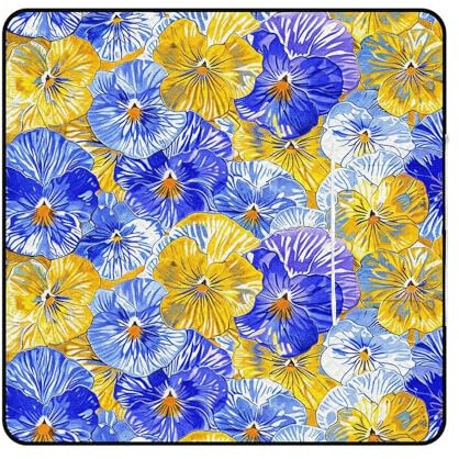 ZLFDSKGY Picknickdecke, blaue und gelbe Blumen bedruckte Picknickdecke, wasserdicht, faltbar, große Picknickdecke, praktische Matte mit Reißverschlusstasche für Camping auf Gras