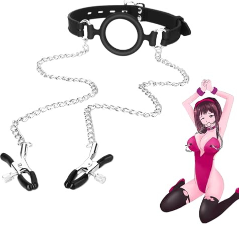 ROIEIIR Mouth Gag with Nipple Clamps Silicone Ring Gag with Opening Mouth Open Gag Nipple Clamps Sex Flirting Sex Toys O-Rings Mouth Gag Erotic Fetish Extreme Sex Mouth Gag for Couple Women
