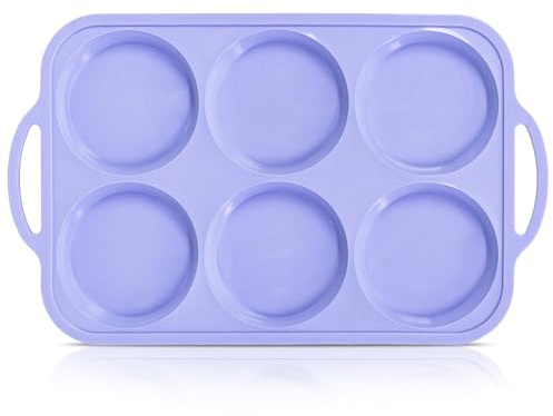 Highkit Stor muffinsform silikon för 6 muffins med metallram | non-stick platt muffinsform med handtag , muffinsplåt , silikonmuffinsformar för äggmuffin , cupcakes pudding tårta ägg , blå