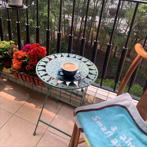 WOTZOV Klappbarer Terrassen-Beistelltisch, tragbarer Couchtisch, runder Beistelltisch aus Metall für den Außenbereich, wetterbeständiger Bistrotisch, dekorativer Gartenhock