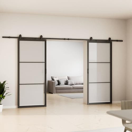 inova Glas-Schiebetür Komplettset klar 1760x2035mm Industriestil schwarz offene Laufschiene beidseitiger Softclose