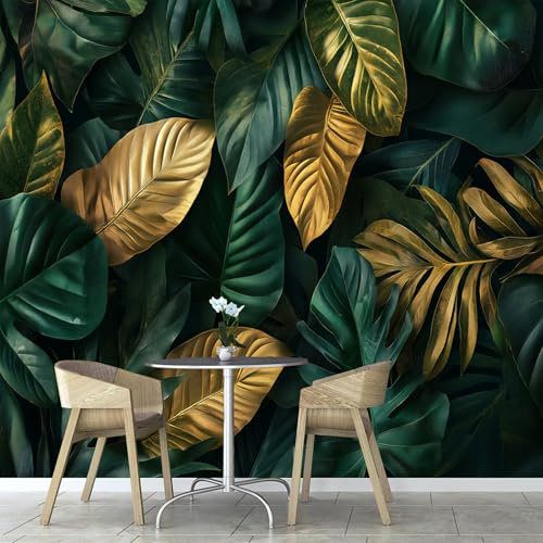 Fotomural Selva Tropical Hojas Fotomurales Pared, 350× 256 cm Papel Pintado 3D, Planta Moderna Decoración De Pared Sala Cuarto Oficina Salón