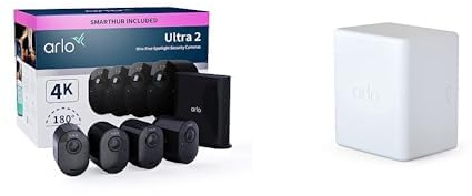 Arlo Ultra 2 4K Security Camera Outdoor Wireless with Extra Batteries, 4K UHD Wireless CCTV, Battery Operated, Colour Night Vision, Spotlight, 2-Way Audio, Free Trial of Arlo Secure, 3 Cameras, Black