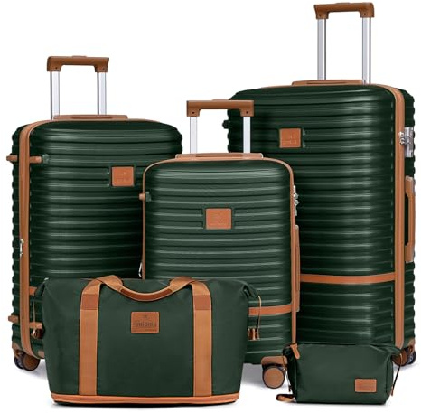 Joyway Koffer Reisekoffer von ABS Hartschalen Erweiterbar Trolley Kofferset mit TSA Schloss und 4 Rollen Der Handgepäck Sets Enthält 1 Reisetasche und 1 Kulturbeutel Grün