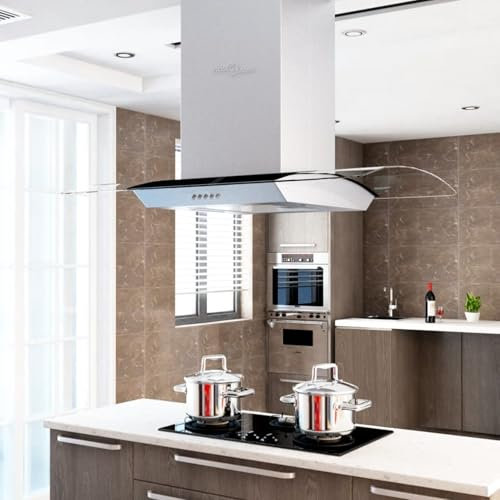 qohoio Cappa a Isola 90 cm Acciaio Inossidabile 756 m³/h LED,Cucina e Pranzo,Elettrodomestici,Cappe da cucina-50665