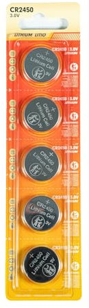 Pack 5 Pilas de botón CR2450 3V Litio de Larga duración sin Mercurio y antifugas