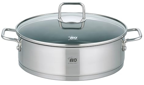 ELO Servierpfanne Citrin 28cm, Edelstahl 18/10 - Induktion, Literskala | Volumenskala, geschweißte Drahtgriffe, backofenfest, Akkutherm-Speicherboden