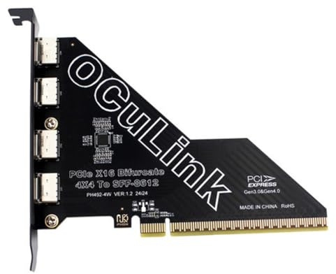 chenyang 4 Port Oculink zu PCIe 4.0 X16 Adapter, SFF-8611/8612 zu PCI Express Erweiterungskartenadapter mit 12 cm Steckplatzhalterung