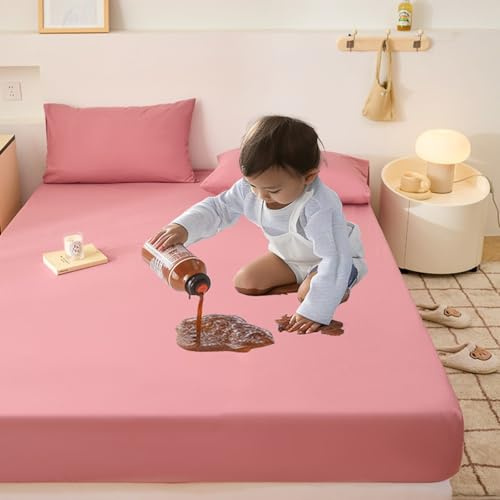 XIFUHUI Matratzenschoner wasserdicht Spannbettlaken Matratzenschutz Atmungsaktive, Matratzenauflage Inkontinenzauflage Nässeschutz waschbar für alle Jahreszeiten(Rosa,90x200cm)