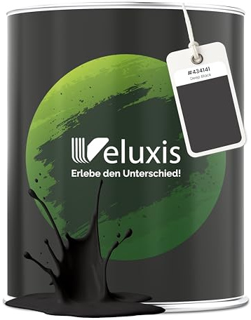 Veluxis Wandfarbe Schwarz Anthrazit matt 1 L – Deep Black | Innenfarbe mit Deckkraft Klasse 1, VOC-frei, ohne Grundierung, tropfarm, für Wohnzimmer und Schlafzimmer