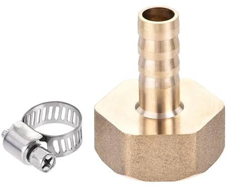 TA-VIGOR Brass Barb Hose Fitting Coupler, 10mm Barb G3/4 Female Thread Pipe Fitting Adapter, Hose Pipe Barbed Tail Connector with Clamp and Washer for Garden Plumbing Air Water Oil - 1PCS