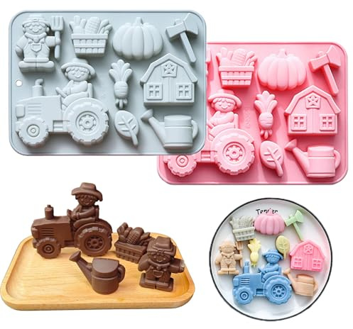 Haoyanger Moldes de Silicona Tractor 2PCS Molde de Pastel Molde para Hornear 3d Molde Forma Tractor Pastel Para Celebrar Cumpleaños Infantiles,Para Hacer Tartas,Pan,Chocolates,Postres, Pudines