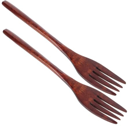 Warmhm Fourchette à Salade en Bois Marron, Lot de 2 Pièces | Ustensiles Cuisine en Bois, Prise Confortable, pour Mélanger et Servir, Design Élégant