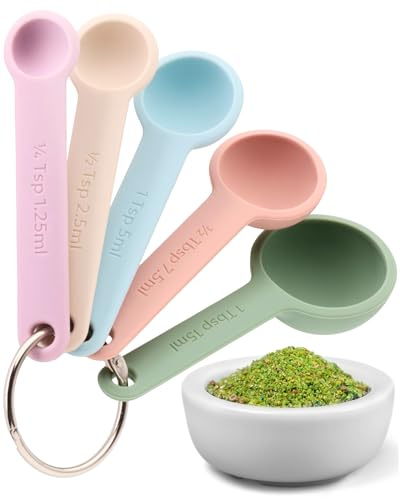 Taylors Eye Witness 5 Piece Silicone Measuring Spoon Set – Zero Plastic, LFGB Food Grade Kitchen Utensils for Accurate Baking & Cooking. Includes ¼ TSP, ½ TSP, 1 TSP, ½ tbsp & 1 tbsp. Muted Colours