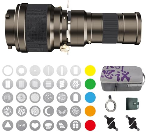 Bussi MG06 TS Photography Snoot Kit with ±5° Tilt Range with 36° Lens, Bowens Mount with 30 Gobos, Compatible with Aputure, Amaran, Godox, GVM LED Video Lights