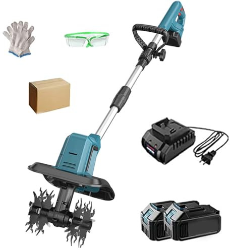 Garden Tiller, 550W Cultivator with Four-Piece Manganese Steel Blades, Long-Time Work Efficient Soil Loosening, Lightweight and multi-functional, Rotivator for Small Garden
