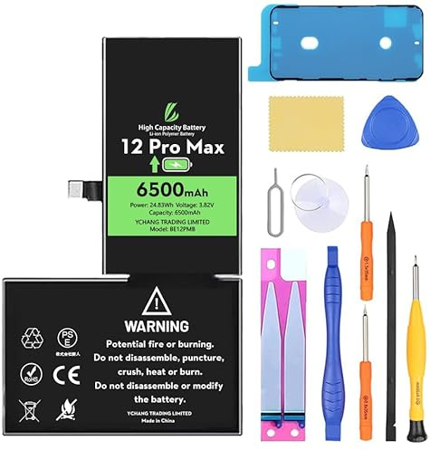 LL TRADER Batterie pour iPhone 12 Pro Max, 6500 mAh, haute capacité, 0 cycle, batterie de remplacement pour iPhone 12 Pro Max avec outils de réparation