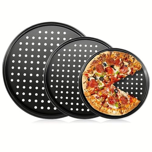 MZYFDC 1pcsRound Pizza Pan with Holes Nonstick Heat Resistant Tray for Oven Carbon Steel Apple Pie Baking Plate Kitchen Bakeware(28cm)