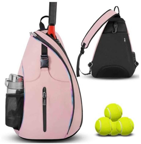 GUOXIAD Tennistasche, Badminton-Trainingstasche, Outdoor-Sportrucksack Mit Schultergurt, Umhängetasche Mit Mehreren Fächern(Pink)