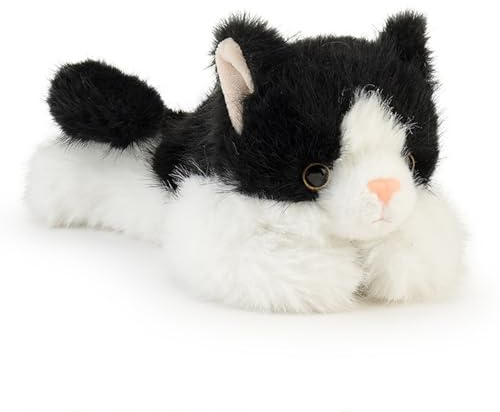 ZenithAura Plüsch-Katzenfigur – Weiche Deko-Katze in Schwarz-Weiß, stilvolles Wohnaccessoire, Schreibtisch-Deko, Sammlerstück, Geschenk für Katzenliebhaber