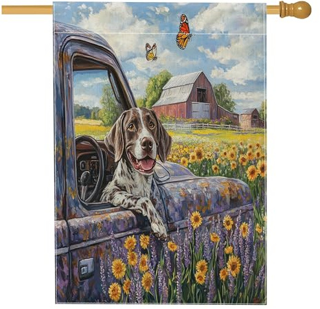 Bandiera tedesca a pelo corto per casa, 71,1 x 101,6 cm, double face, decorativa per esterni, per fattoria, camion, floreale, cortile, casa, casa, cane, motivo esterno