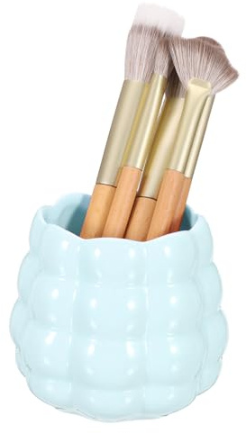 sourcing map Keramik-Make-up-Pinselhalter, runder Schreibtisch-Stifthalter für Make-up-Pinsel, Gabeln und Bleistifte, geeignet für Schminktisch, Badezimmer, Esstisch und Büro, Blau