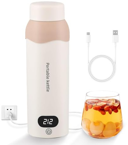 YOIDOO Travel Electric Tea Kettle 316 Stainless Steel, Small Portable Hot Water Kettle with 6 Temperature Control & Automatic Shut Off, 450mL Cute Tea Pot(USB for Warming)