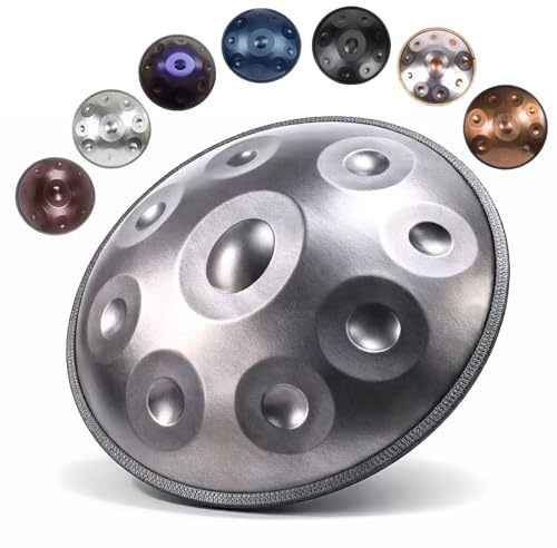 Handpan Trommel aus Stahl D Moll Handpan Instrument 9 10 12 Töne 22 Zoll 432Hz 440Hz für Anfänger Erwachsene Yoga Meditation Klangheilung Entspannung Musikinstrument(Silver,432HZ/10 Note)