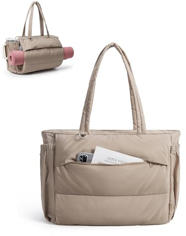 bagsmart Puffer Handtasche Damen Groß Sporttasche Yogatasche mit Nassfach | 22L Shopper Tasche mit Nass-/Trockenfach&Laptopfach&Yogamattenfach, Leicht Tote Bag für Reisen Fitness Yoga Büro Schule