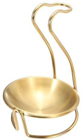 sourcing map Spoon Rest Holder, 4.3x4.3x7 Inch Stainless Steel Upright Ladle Rack Set with Round Stainless Steel Bowl, Portable Upright Spoons Rest for Home Kitchen Counter, Gold(Bend)