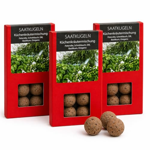 Saatkugeln Kräuter 24 Stück | Kräutersamen Set Petersilie, Schnittlauch, Dill, Basilikum & Oregano | Saatbomben Küchenkräuter | Saatgut Kräuter für Balkon & Garten | Samenbomben | Seedbombs