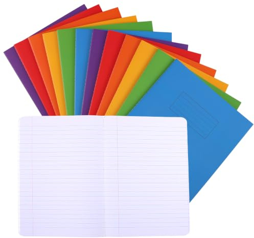Yoosso 12 Pack Exercise Books A4 Lined, 40 Sheets/80 Page, 80gsm | Assorted Colours, 250gsm Cover, Back to School Supplies Teacher Supplies Deals for Classroom, Homework, Revision and Notes