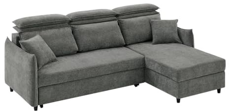 WOLTU Ecksofa mit Schlaffunktion, Ausziehbares Schlafsofa 3 Sitzer, mit verstellbaren Kopfstützen und abnehmbaren Lendenkissen, für Wohnzimmer Schlafzimmer, aus Chenille, 245x165x115 cm, Grau