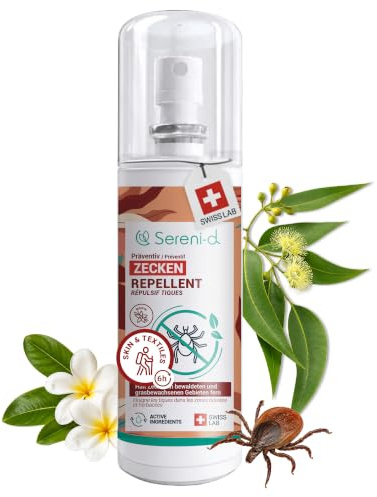 ANTI-TIQUES MONOÏ Spray Répulsif Corps & Vêtements 100mL – Eucalyptus Citronné – Jusqu'à 6h – Randonnée & Nature – Dès 6 Mois – SANS DEET – Swiss Lab – Sereni-d®