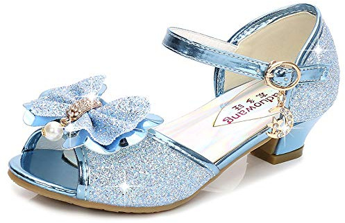 New front Prinzessin Schuhe ELSA Schuhe Mädchen Kinder Anna und ELSA Schuhe mit Glitzer eisprinzessin Schuhe Hausschuhe für Karneval Geschenk Verkleidung Cosplay Kindergarten Geburtstag, Blau, 27