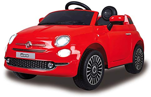 JAMARA 460442 Ride-on FIAT 500 12V-2 Leistungsstarke Antriebsmotoren und Akku für Lange Fahrzeit, Licht EIN/aus, LED-Scheinwerfer, Rücklicht, Speicherkarten-Slot, AUX-/ USB-Anschluss, Hupe, rot