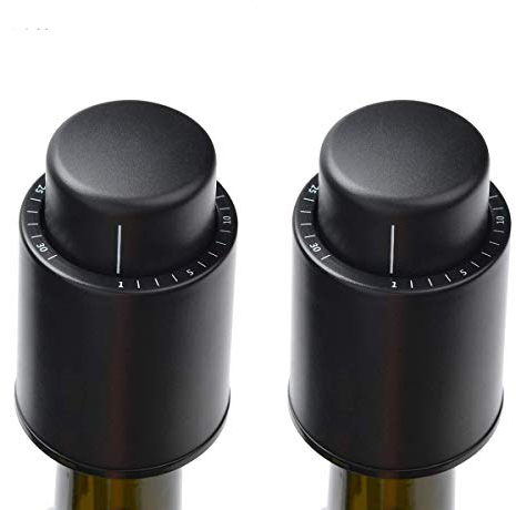 Z-oneMart 2 Pack Wine Bottle Stopper Vacuum with Time Scale Record, Vacuum Champagne Stoppers, Reusable Wine Preserver Bottle Saver, Wine Corks Keep Fresh, Fits Any Bottle (2, ABS)