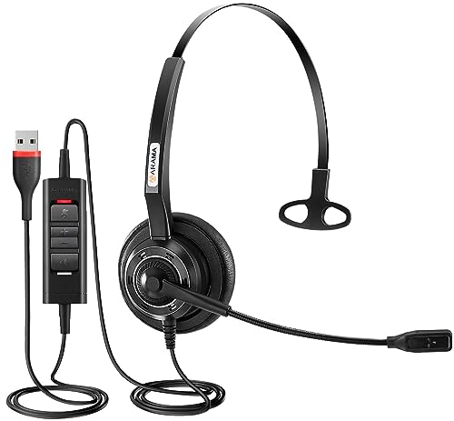 Arama USB Headset with Microphone Noise Cancelling, Laptop Headset with Microphone, PC Headphone for Computer UC SoftPhone Skype Webinar Office Teams Meeting Business Call Centre School Online Class