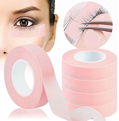 5 rollos de cinta adhesiva médica para extensión de pestañas rosadas, cinta adhesiva para pestañas, cinta Kalolary para aplicar extensiones de pestañas, 0.5 pulgadas x 10 yardas