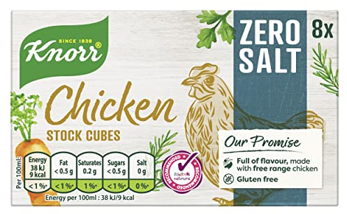 Knorr Zero Salt Chicken Stock Cubes pack of 8 lactose- and gluten-free for delicious, zero-salt chicken dishes 9 g