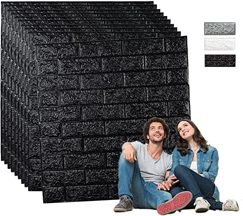 Edihome, Papel Pintado Pared, Paneles Decorativos 3d, 77x70cm, 10 piezas, Autoadhesivo, Efecto Ladrillo de Piedra, de Poliuretano, para Cocina, Dormitorio, Salón (10 Unidades, Negro)