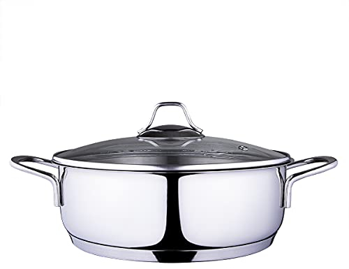 Serenk Modernist Servierpfanne, Universalpfanne, Beschichtete Schmorpfanne mit Deckel, Edelstahl Kochtopf, Schmortopf, für alle Herdarten, auch Induktion, Ø 24 cm - 1,5 Liter