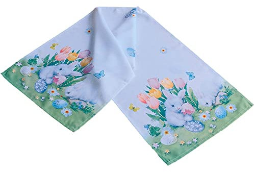 matches21 HOME & HOBBY Tischläufer TORA 40 x 140 cm Bedruckte Osterdecke mit Hasen & Tulpen pflegeleichter Polyester