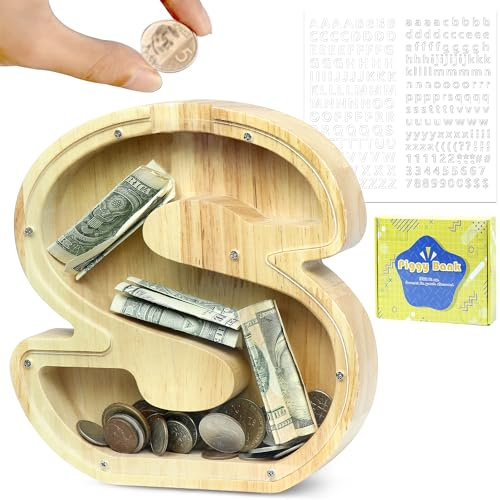 LEcylankEr Spardose Kinder Personalisierte A-Z Alphabet Sparbüchse Holz Spardose Dekoration Kreative groß Sparschwein als Geschenke für Geburtstag, Weihnachten und Thanksgiving (S) | Holz Spardose Dekoration Kreative Sparschwein als Geschenke für Geburtstag, Weihnachten und Thanksgiving