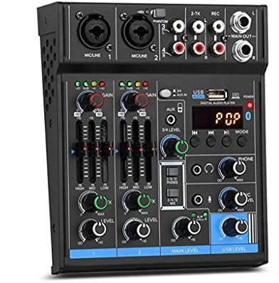FGHSD Professional Audio Mixe, Sound Board Console 4-Channel Digital USB Bluetooth Dj Controller 48v Power for Stage Band