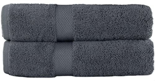 Sue Rossi 100% Egyptian Combed Cotton Hand Towels, Pack Of 2, Very Soft & Absorbent, Quick Dry 600gsm Thick Bathroom Or Kitchen Towel Set. (Charcoal Grey)