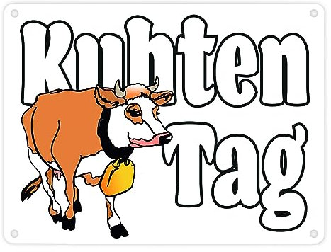 Kuhten Tag Metallschild in 15x20 cm in weiß mit Kuh zum Thema Bauernhof Guten Tag Metall-Schild Bauer Blechschild Milch Aluminium Schild Kuh