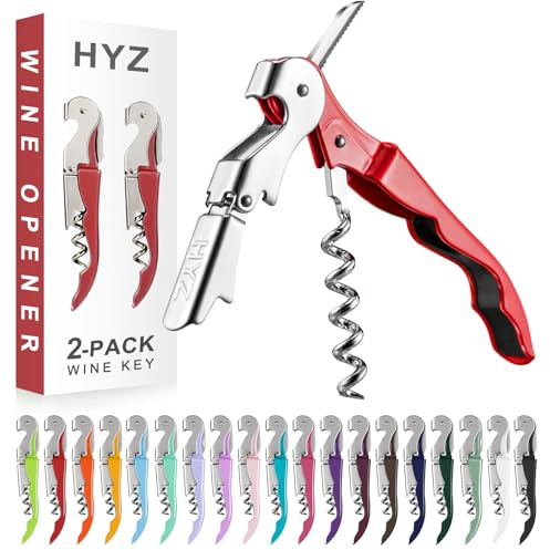 HYZ 2-Pack Wine Opener Waiter Corkscrew, Professional Wine Key for Servers, Bartender with Foil Cutter, Manual Wine Bottle Opener Double Hinged (Red)