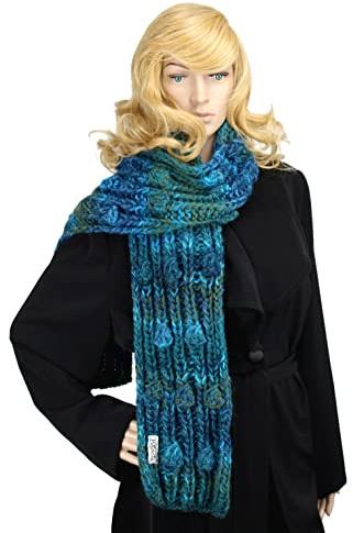 H.E.Arts Strickschal petrol meliert Damen Schal XXL handgestrickt Wollschal