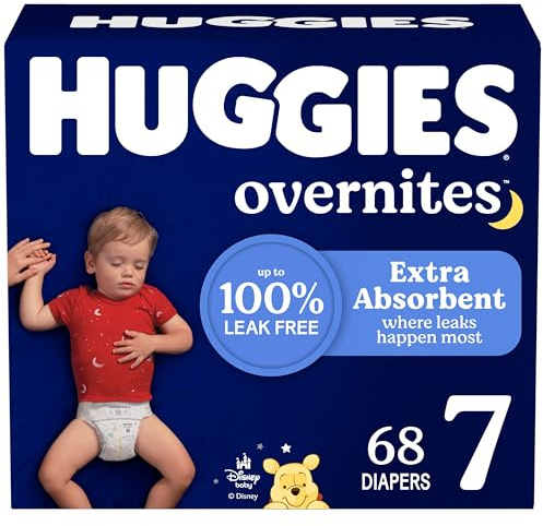 Huggies Size 7 Overnites Baby Diapers: Overnight Diapers, Size 7 (41+ lbs), 68 Ct (2 Packs of 34), Packaging May Vary